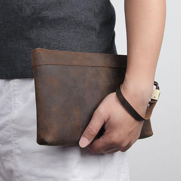Dark Brown Leather Mens 8 inches Envelope - Back View