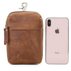 Cool Brown Leather Men's Cell Phone Holster Brown Belt Bag Waist Bag Belt Pouch For Men