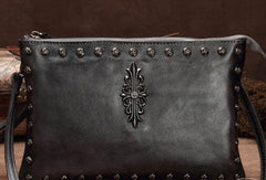 Genuine Leather Rivet Handbag Clutch Vintage Crossbody Bag Shoulder Bag Purse For Women - EverHandmade