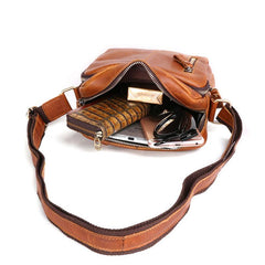 Cool Brown Leather Mini Messenger Bags Small Tablet Messenger Bag Side Bag For Men