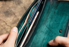 Handmade Long Leather Wallet Ethnic Vintage Wallet Zip Clucth Purse For Women