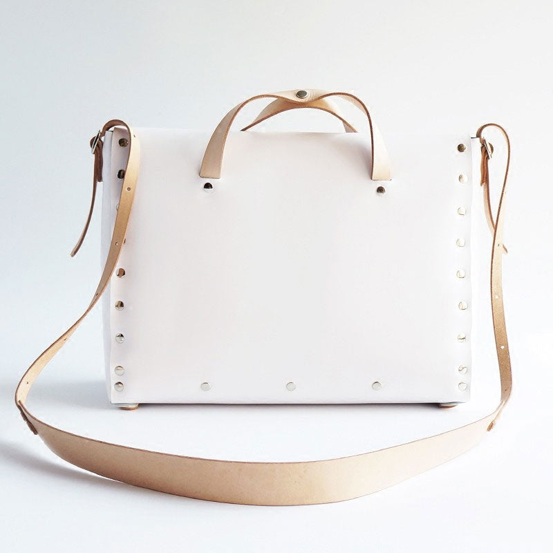 Handmade Leather White Womens Handbag Fashion Work Shoulder Bag for Women