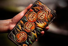 Handmade leather mythical wild animal biker wallet long wallet black leather men phone - EverHandmade