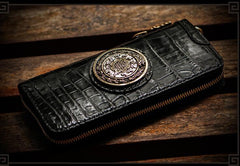 Handmade Leather Tibetan Mens Biker Chain Wallet Cool Wallet Long Chain Wallets for Men