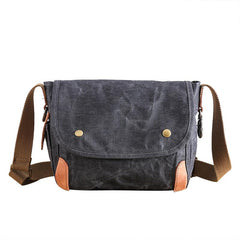 Wax Canvas Leather Mens Dark Gray Small Side Bag Courier Bag Khaki Messenger Bag for Men
