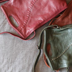 Leather Burgundy Bucket Bag Folded Bucket Style Purse - Annie Jewel