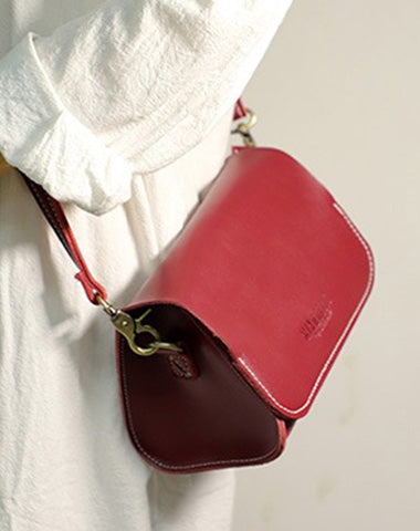 Cute Red LEATHER Small Side Bag Handmade WOMEN Crossbody BAG Phone Purse FOR WOMEN