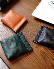 Cute Women Black Leather Change Wallet Slim Coin Wallets Headphone Case Cord Organizer For Women