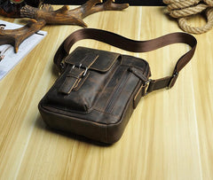 Fashion Brown Leather Mens Small Vertical Side Bag Messenger Bag Tablet Bag For Men