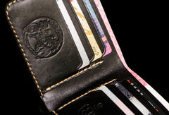 Handmade leather tooled fish carp wallet clutch black billfold wallet brown leather men - EverHandmade
