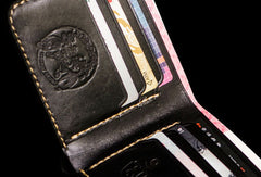 Handmade leather tooled fish carp wallet clutch black billfold wallet brown leather men