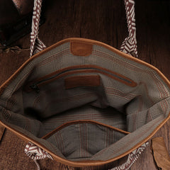 Country Style Black Leather Tote Bag Shopper Bag Brown Tote Purse For Women