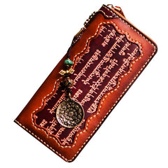 Handmade Leather Mens Tibetan Chain Biker Wallet Cool Leather Clutch Wallet Long Wallets for Men