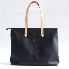 Handmade Black Leather Tote Purse Shoulder Bag Shopper Tote Bag for Women