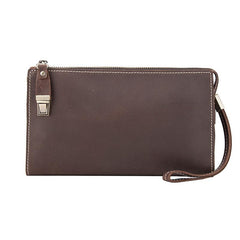 Brown MENS LEATHER Wristlet Wallet SLIM ZIPPER CLUTCH WRISTLET PURSE BAG CLUTCH BAG FOR MEN