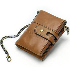 Cool Brown Leather Men's Biker Chain Wallet Black Small Wallet with Chain For Men