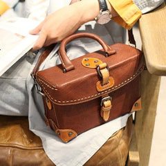 Brown Leather Satchel Purse Structured Shoulder Bag - Annie Jewel