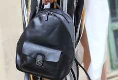 Genuine handmade Leather backpack bag shoulder bag black  women leather purse
