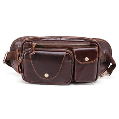 Vintage Brown Leather Men's Fanny Pack Hip Pack Chest Bag Sling Crossbody Bag For Men
