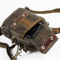 Canvas Black Mens Small Vertical Postman Bag Belt Pouch Messenger Bags Belt Bag For Men