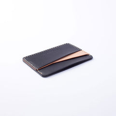 Handmade Beige Black Leather Women Men Small Card Holder Card Wallet for Men Women