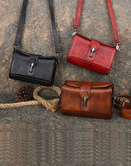 Vintage Leather Womens Box Shoulder Bag School - Front View
