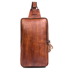 Brown Leather Mens 10 inches Sling Bag Sling Pack Casual Chest Bags One Shoulder Backpack for Men