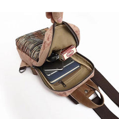 Rustic Canvas Leather Mens Sling Bags Chest Bag One Shoulder Pack for men