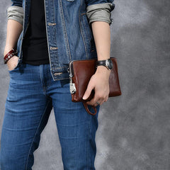 Cool Leather Mens Brown Business Clutch Bag Black Long Wallet For Men