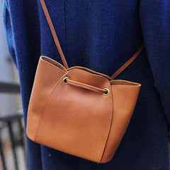 Tan Leather Bucket Bag Small Bucket Bag Purse - Annie Jewel