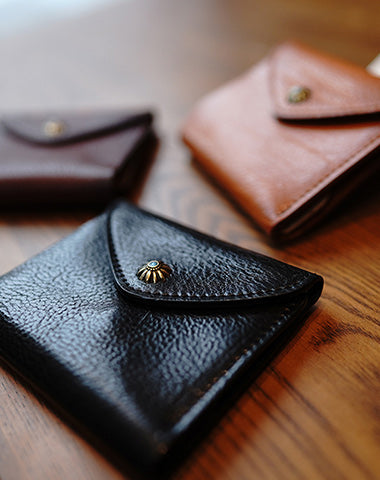 Envelope Womens Tan Leather Billfold Wallet Small Wallet with Coin Pocket Mini E WW01671122