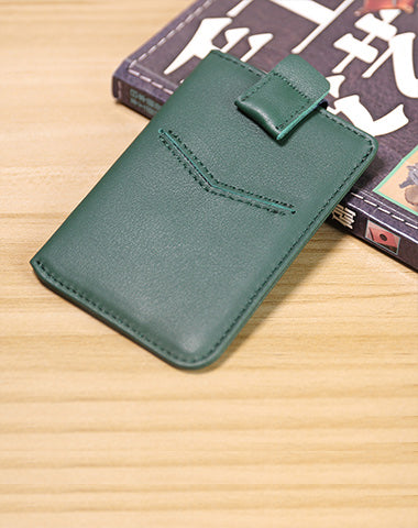 Slim Womens Green Leather Card Holder Wallet Vertical RFID Minimalist Card Holders Wallet for Ladies