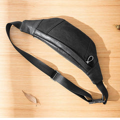 Fashion Black Leather Mens Chest Bag Sling Bag Black One Shoulder Backpack for Men
