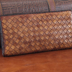 Handmade Leather Mens Clutch Cool Braided Wallet Clutch Wristlet Wallet for Men