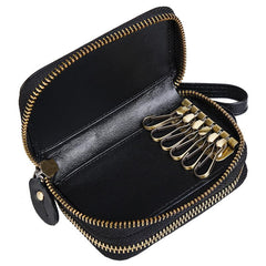 Cool Black Mens Double Zipper Leather Car Key Wallet Key Holder Change Holder For Men