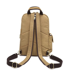 Canvas Leather Mens Mini Sling Bag Khaki Backpack One Shoulder Bag Green for Men