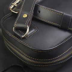 Genuine Black Leather Mens Cool Sling Pack Chest Bag Sling Bag Crossbody Pack for men