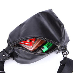 Cool Black Leather Chest Bag Sling Bag Crossbody Sling Bag Hiking Sling Bag For Men