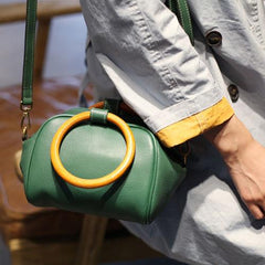 Small Green Satchel Circle Round Handle Bag Crossbody Purse - Annie Jewel
