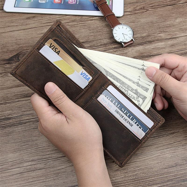 Best Brown Bifold Leather Mens Wallet Slim - Back View