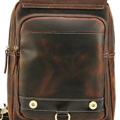 Cool Leather Coffee Mens Backpack Vintage School Backpack Laptop Backpack for Men