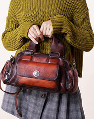 Handmade Coffee Leather Womens Vintage Handbag Best - Open View