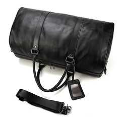 Cool Black Large Leather Men's Overnight Bag Weekender Bag Travel Luggage Bag For Men