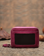 Vintage Women Brown Leather Card Holders Small Double Zip Card Wallet Small Wallet For Women