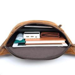 Brown LEATHER MENS FANNY PACK FOR MEN - Card Slots Detail