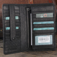 Genuine Leather Mens Cool Long Leather Wallet Cards Clutch Wristlet Wallet for Men