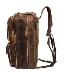 Cool Coffee Leather 15 inches Large Satchel BackPack Travel BackPack School BackPack for Men
