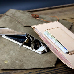 Handmade Vintage Mens Leather Clutch Wallet Cool Wristlet Wallet for Men