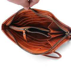 Cool Leather Mens Brown Long Chain Wallet Black Wristlet Wallet Black Clutch Wallet for Men