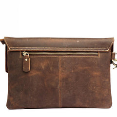 Dark Brown Vintage Leather Wristlet Bag Mens Tablet Bag Handy File Bag Clutch Bag For Men
